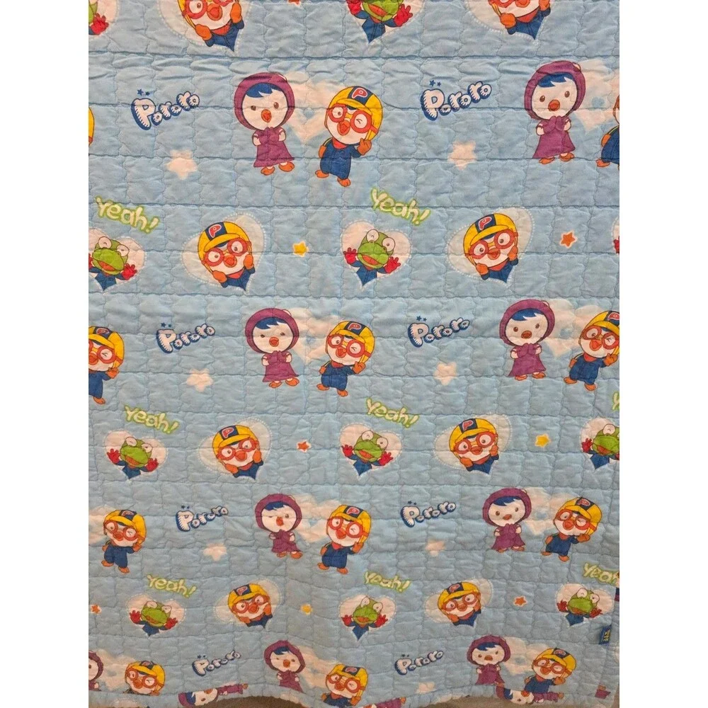 Pororo the Little Penguin Quilted Blanket Blue 52x37 Childs bedding Licensed